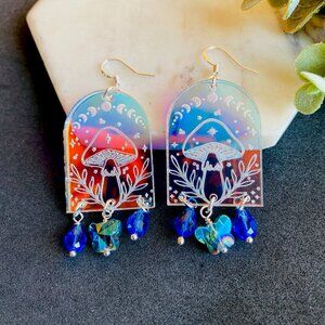 Mushroom Earrings Iridescent Shroom Earrings Funky Jewelry